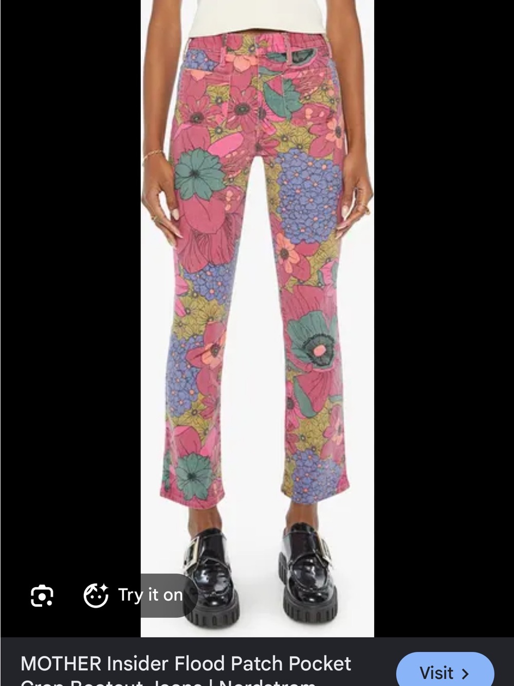 MOTHER Floral Patchwork Pink & Green Jeans
